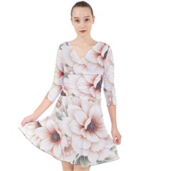 Floral Design 02 Quarter Sleeve Front Wrap Dress