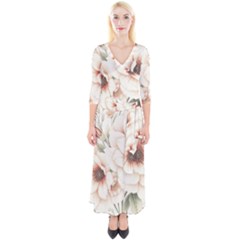 Floral Design 02 Quarter Sleeve Wrap Maxi Dress