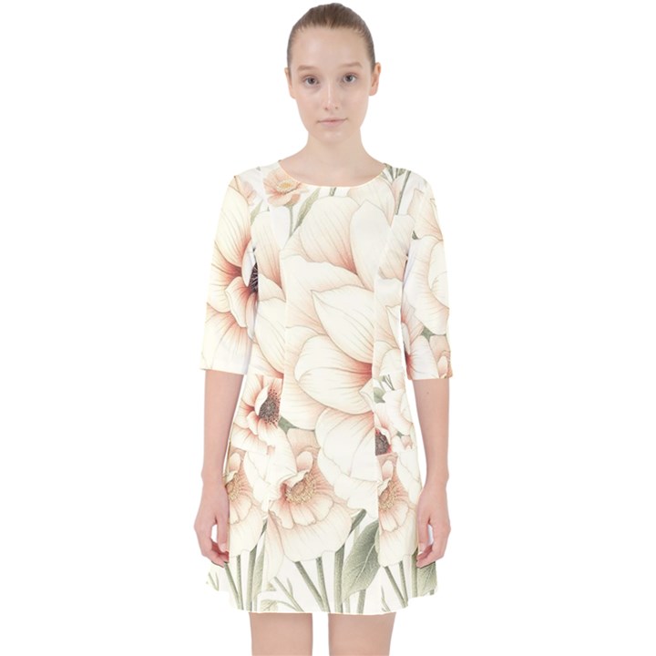 Floral Design 02 Quarter Sleeve Pocket Dress