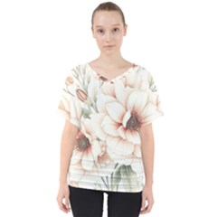 Floral Design 02 V-neck Dolman Drape Top