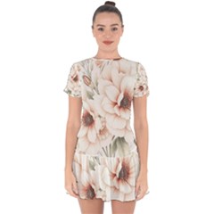 Floral Design 02 Drop Hem Mini Chiffon Dress