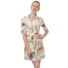 Floral Design 02 Belted Shirt Dress