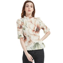 Floral Design 02 Frill Neck Blouse