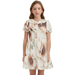 Floral Design 02 Kids  Bow Tie Puff Sleeve Dress