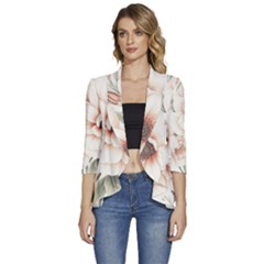 Floral Design 02 Women s 3/4 Sleeve Ruffle Edge Open Front Jacket