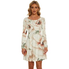 Floral Design 02 Long Sleeve Wide Neck Velvet Dress