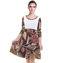 Floral Design 02 Quarter Sleeve Waist Band Dress