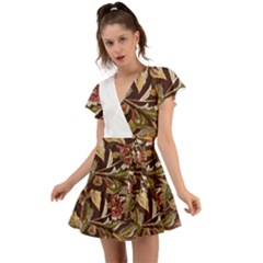 Floral Design 02 Flutter Sleeve Wrap Dress