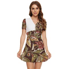 Floral Design 02 V-neck High Waist Chiffon Mini Dress