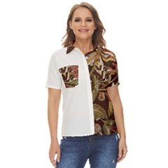 Floral Design 02 Women s Short Sleeve Double Pocket Shirt