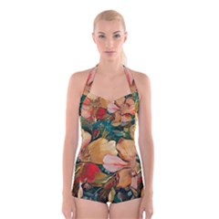  Floral Design 03 Boyleg Halter Swimsuit 