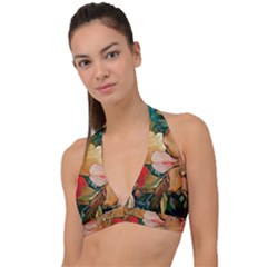  Floral Design 03 Halter Plunge Bikini Top