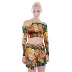  Floral Design 03 Off Shoulder Top With Mini Skirt Set