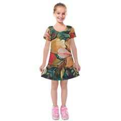  Floral Design 03 Kids  Short Sleeve Velvet Dress