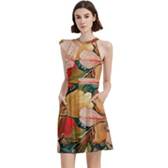  Floral Design 03 Cocktail Party Halter Sleeveless Dress With Pockets by myclothy