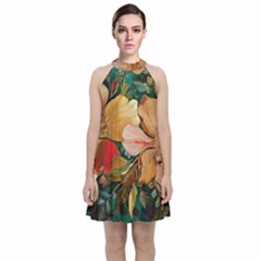  Floral Design 03 Velvet Halter Neckline Dress 