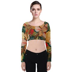  Floral Design 03 Velvet Long Sleeve Crop Top