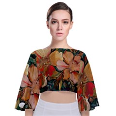  Floral Design 03 Tie Back Butterfly Sleeve Chiffon Top