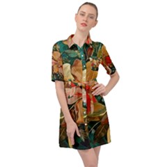  Floral Design 03 Belted Shirt Dress by myclothy