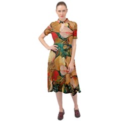  Floral Design 03 Keyhole Neckline Chiffon Dress