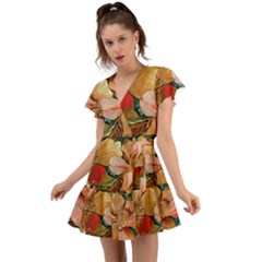  Floral Design 03 Flutter Sleeve Wrap Dress