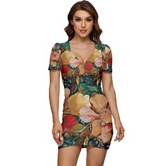  Floral Design 03 Low Cut Cap Sleeve Mini Dress