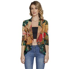  Floral Design 03 Women s 3/4 Sleeve Ruffle Edge Open Front Jacket