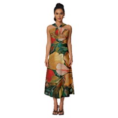  Floral Design 03 Sleeveless Cross Front Cocktail Midi Chiffon Dress