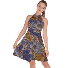  Floral Design Sleeveless Halter Neck A-line Dress by myclothy