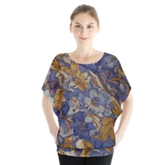  Floral Design Batwing Chiffon Blouse