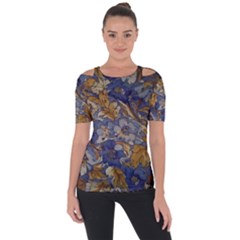  Floral Design Shoulder Cut Out Short Sleeve Top