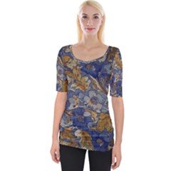  Floral Design Wide Neckline T-shirt