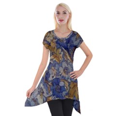  Floral Design Short Sleeve Side Drop Tunic by myclothy