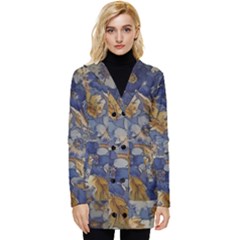  Floral Design Button Up Hooded Coat 