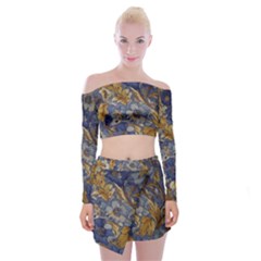  Floral Design Off Shoulder Top With Mini Skirt Set