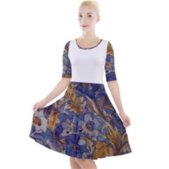 Floral Design 04 Quarter Sleeve A-line Dress With Pockets