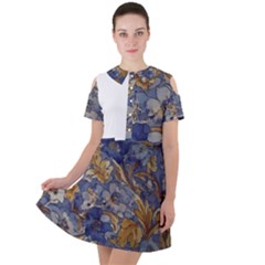 Floral Design 04 Short Sleeve Shoulder Cut Out Dress 