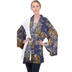 Floral Design 04 Long Sleeve Velvet Kimono  by myclothy