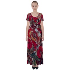 Floral Design 05 High Waist Short Sleeve Maxi Dress