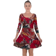 Floral Design 05 Quarter Sleeve Skater Dress