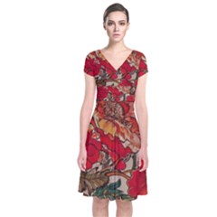 Floral Design 05 Short Sleeve Front Wrap Dress