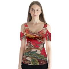 Floral Design 05 Butterfly Sleeve Cutout T-shirt 