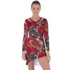 Floral Design 05 Asymmetric Cut-out Shift Dress