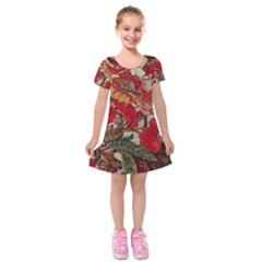 Floral Design 05 Kids  Short Sleeve Velvet Dress by myclothy