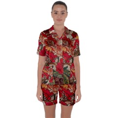 Floral Design 05 Satin Short Sleeve Pajamas Set