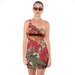 Floral Design 05 One Shoulder Ring Trim Bodycon Dress