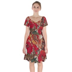 Floral Design 05 Short Sleeve Bardot Dress