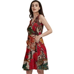 Floral Design 05 Sleeveless V-neck Skater Dress With Pockets