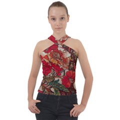 Floral Design 05 Cross Neck Velour Top