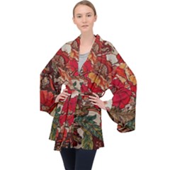 Floral Design 05 Long Sleeve Velvet Kimono  by myclothy